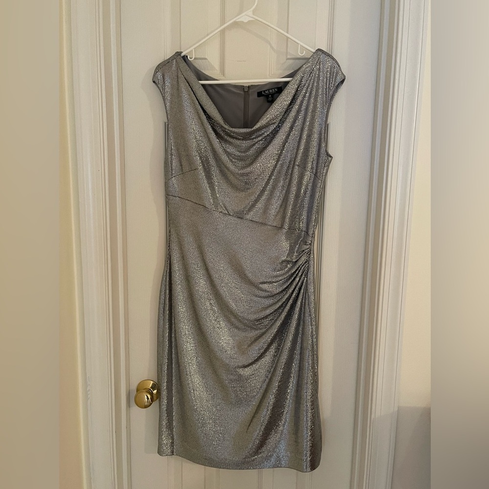 Sparkly silver dress by Lauren. The perfect cocktail dress. Size 10.